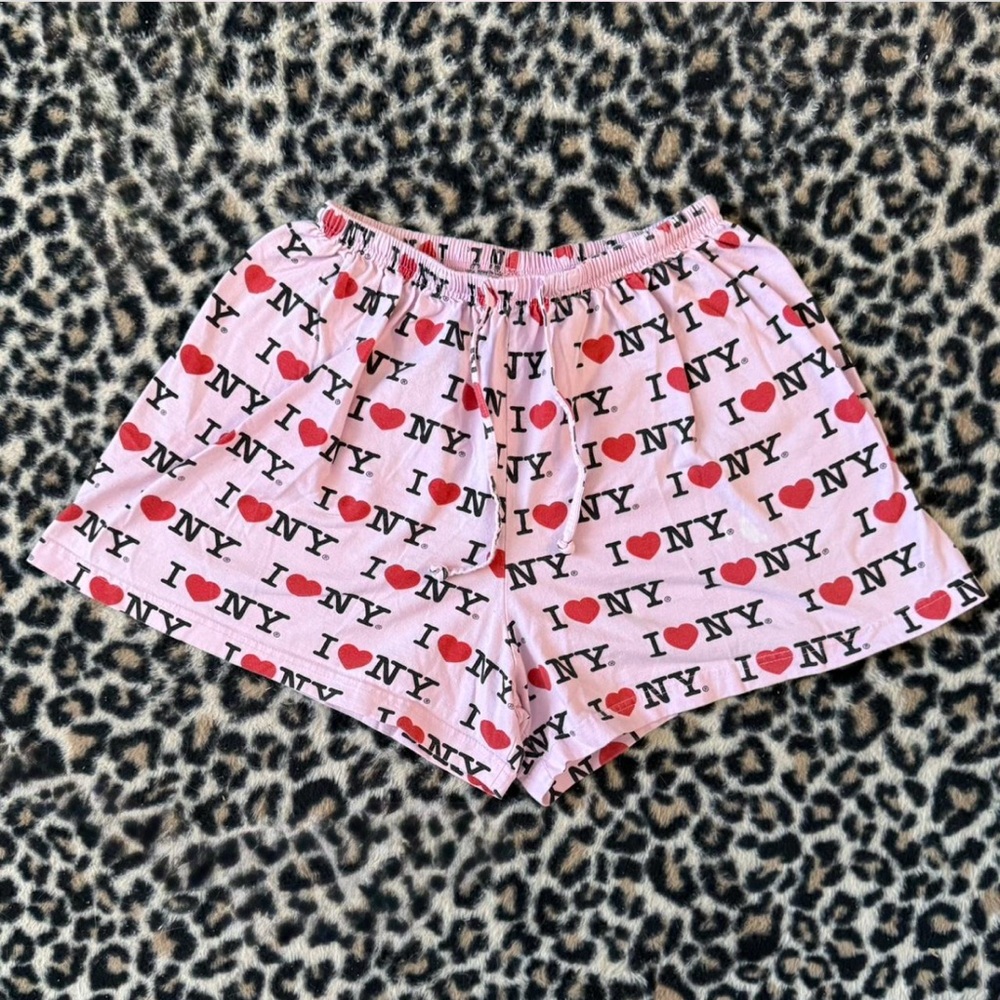 vintage y2k pink I ❤️ NY shorts with drawstring waistband